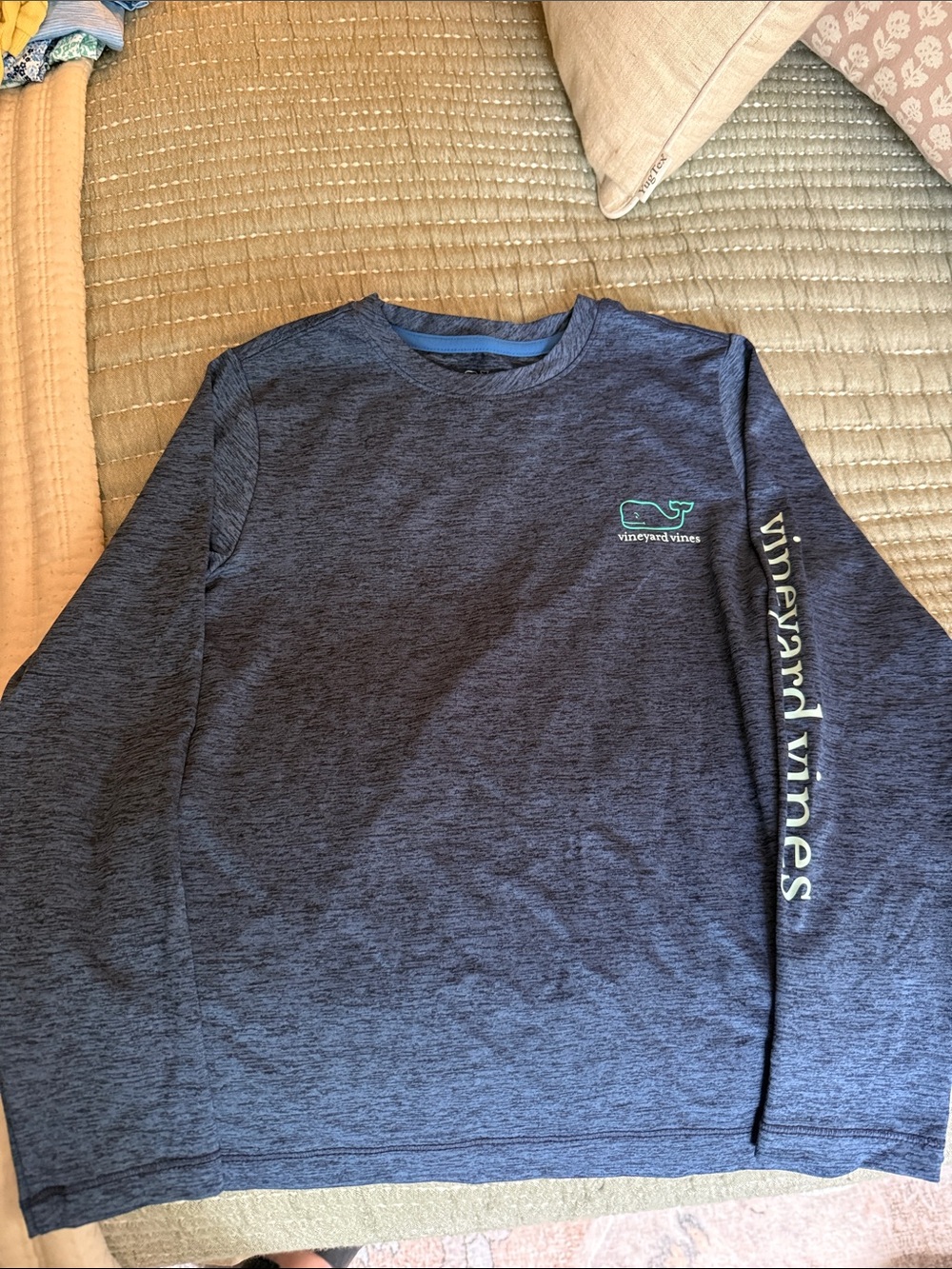 Vineyard Vines Boy’s Heather Navy Long-Sleeve Logo Performance Top